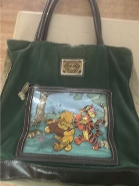 Vintage Winnie the Pooh Green Canvas Tote Bag with Tigger Front Panel